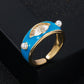 Evil Eye Enamel Pearl Cz Ring