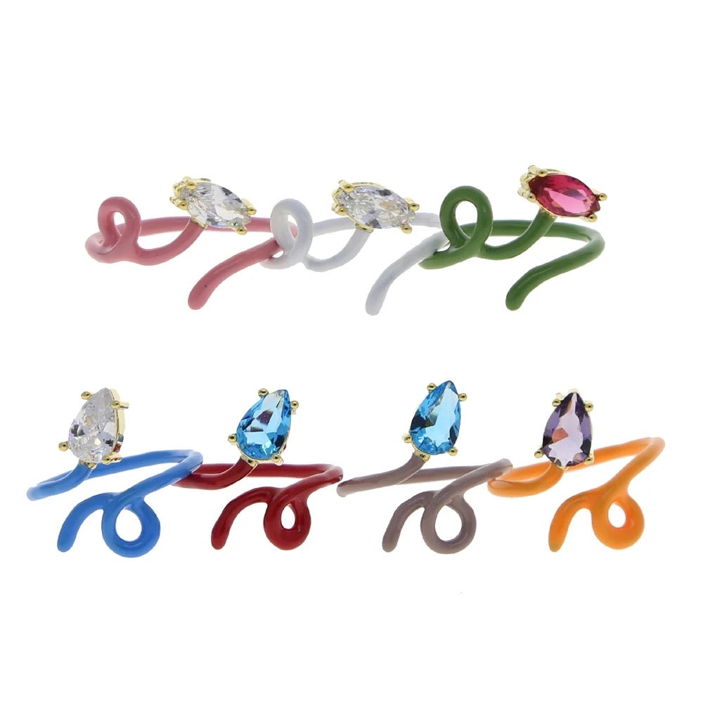 CZ Enamel Irregular Squiggle Ring