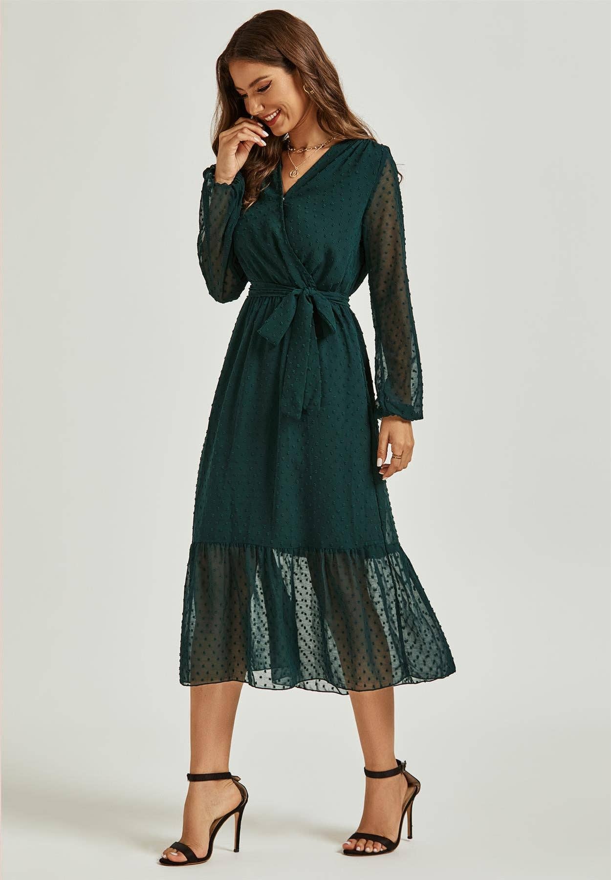 FS Collection Tulle Long Sleeve Midi Dress