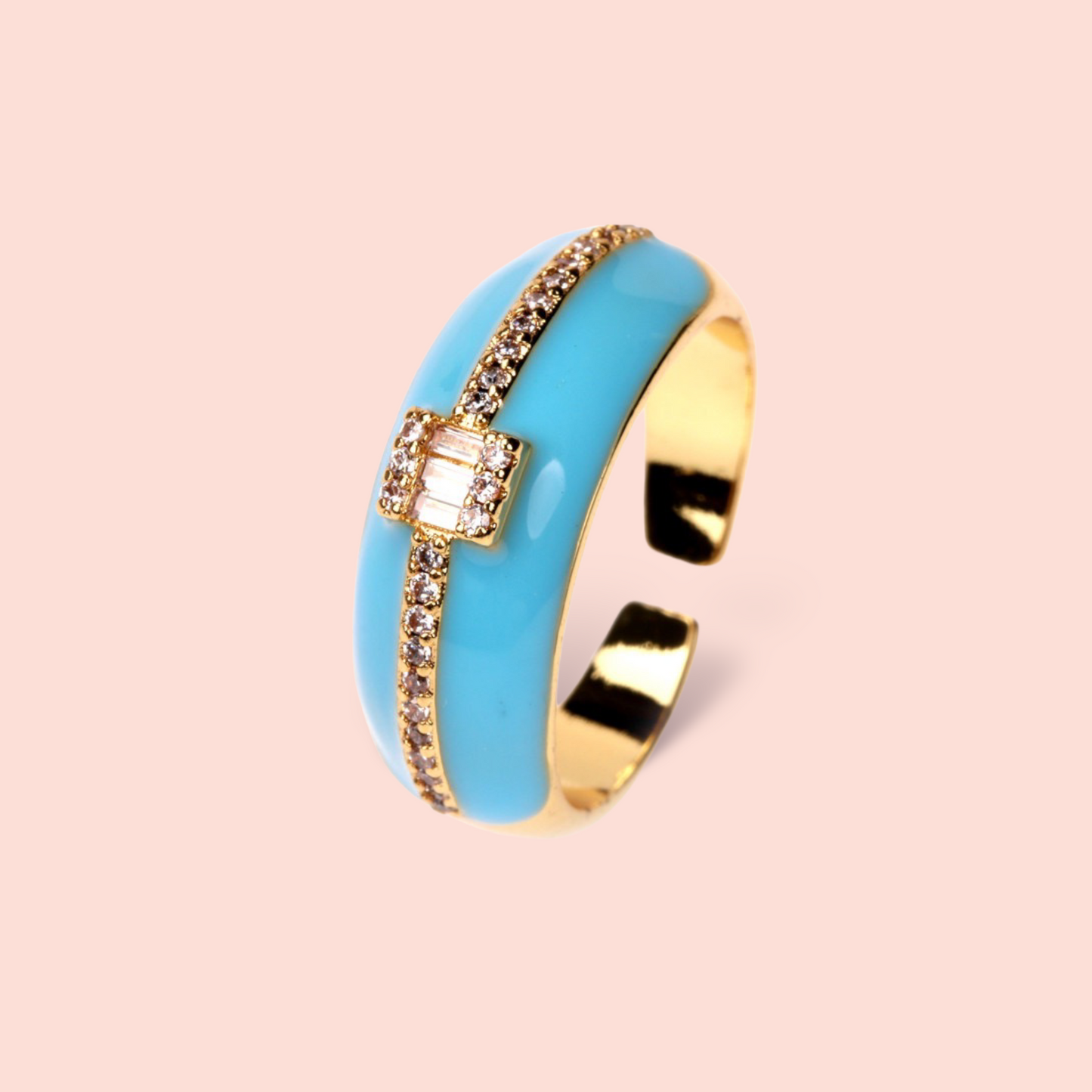 Enamel Coloured Ring With Diamanté