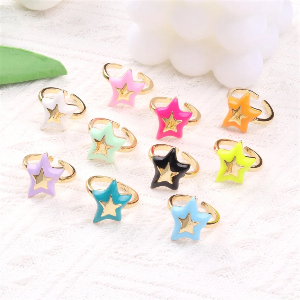 Bright Star 18k Gold Plated Colourful Enamel Ring