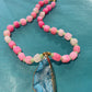 Pink Stone Necklace with Blue Pendant