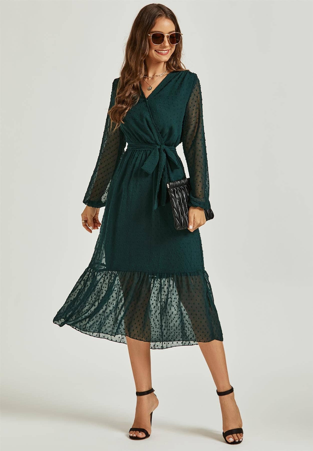 FS Collection Tulle Long Sleeve Midi Dress