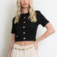 Button Front Short Sleeve Crop Top