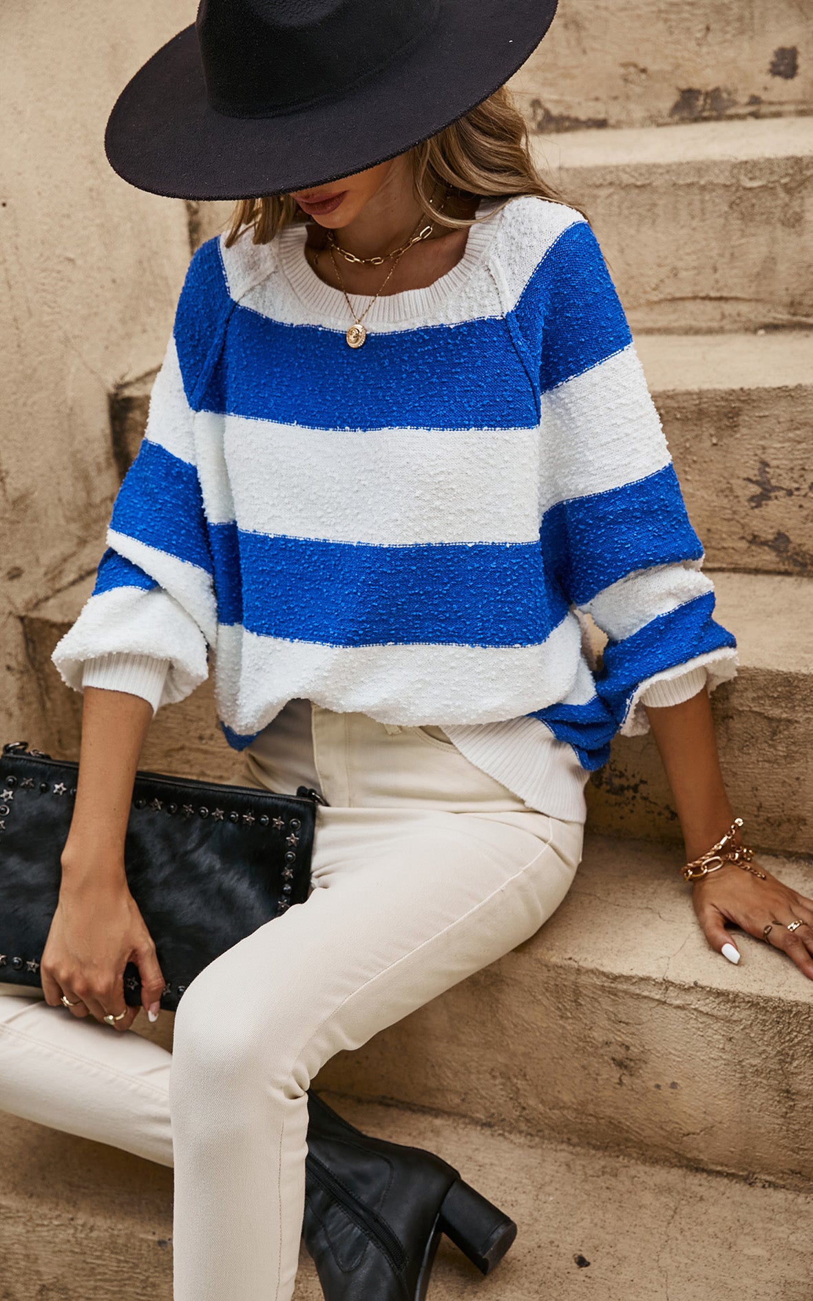 FS Collection Relaxed Knit Blue Stripe Jumper