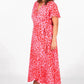 Sarta - Leopard and Star Print Short Sleeve Maxi Wrap Dress in Pink