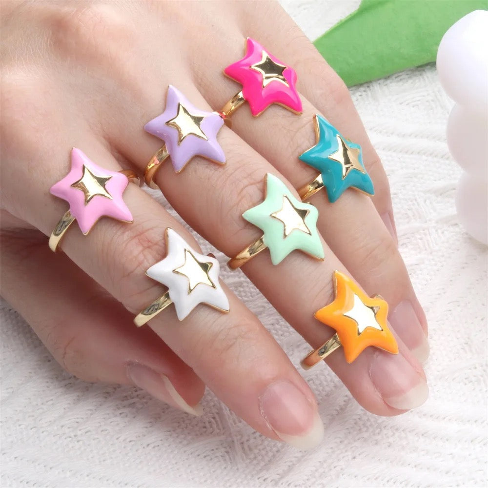 Bright Star 18k Gold Plated Colourful Enamel Ring