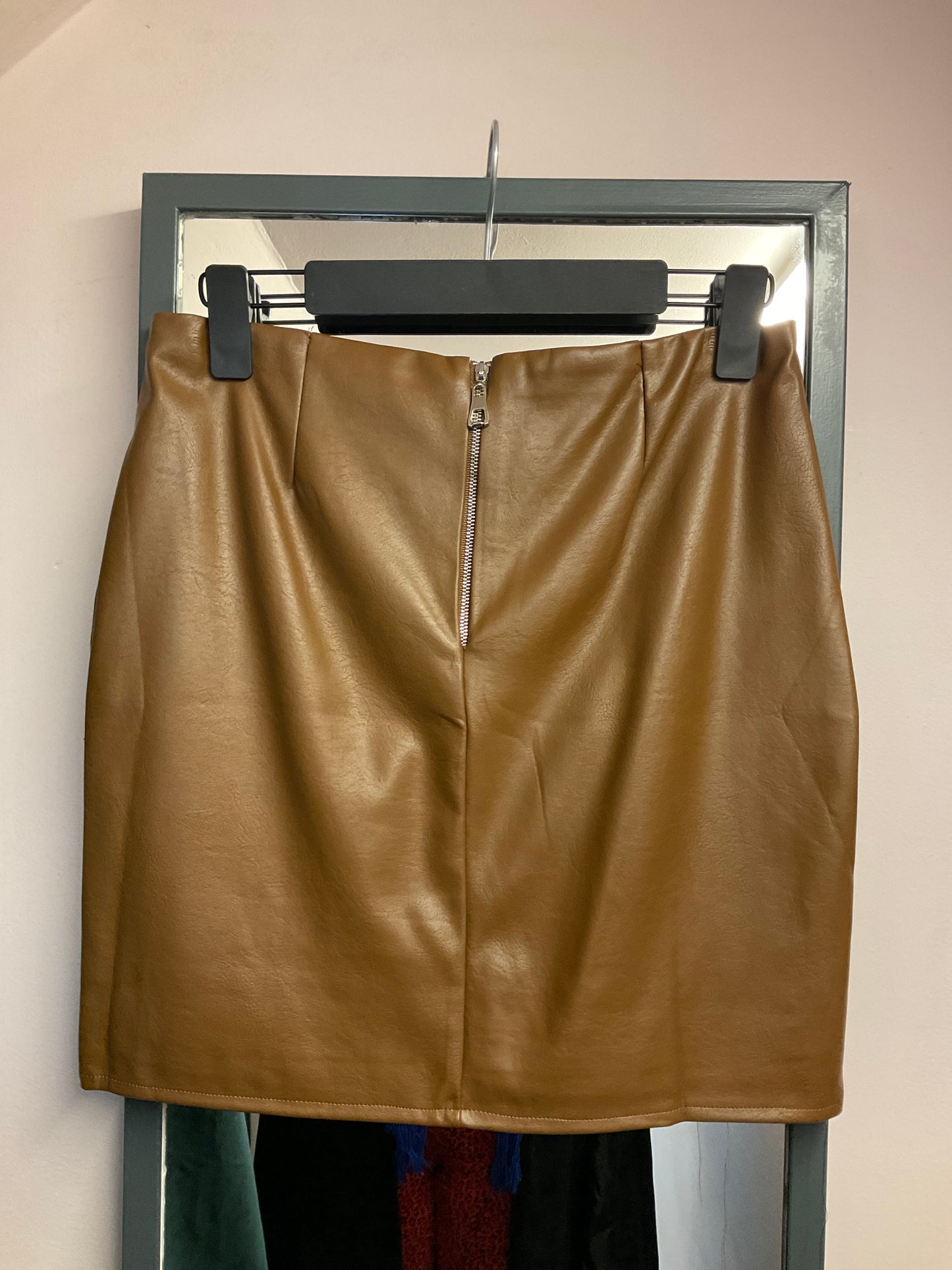 Golden Live Vegan Leather Embroidered Miniskirt