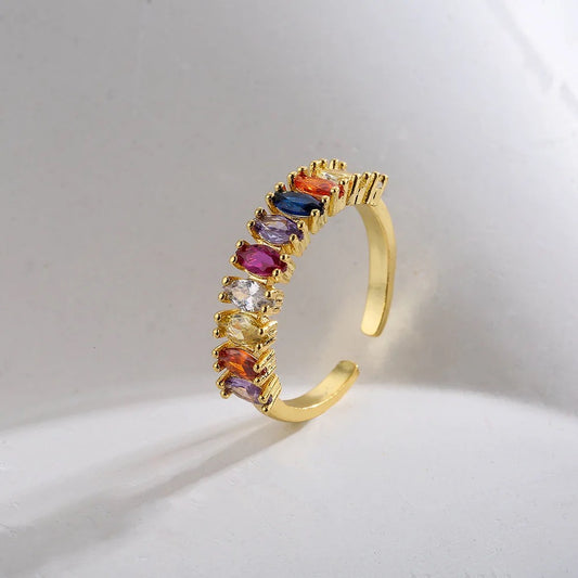 18k Gold Plated Open Baguette Rainbow Ring