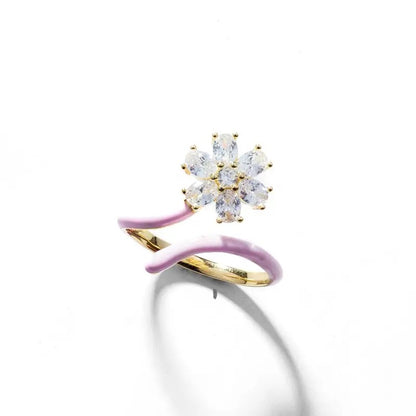 Wrap Flower CZ & Enamel Ring