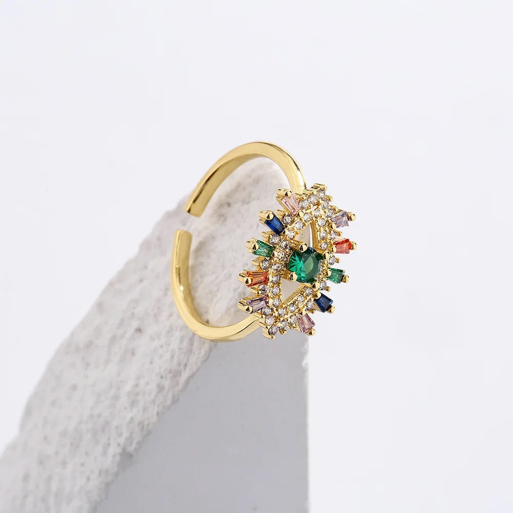 CZ Evil Eye 18k Plated Open Ring