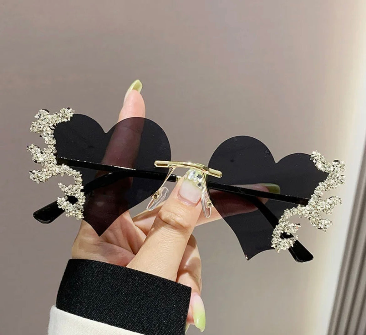 Diamanté Heart Flame Glasses