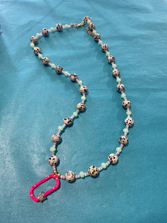 Stone & Fuchsia Carabiner Necklace