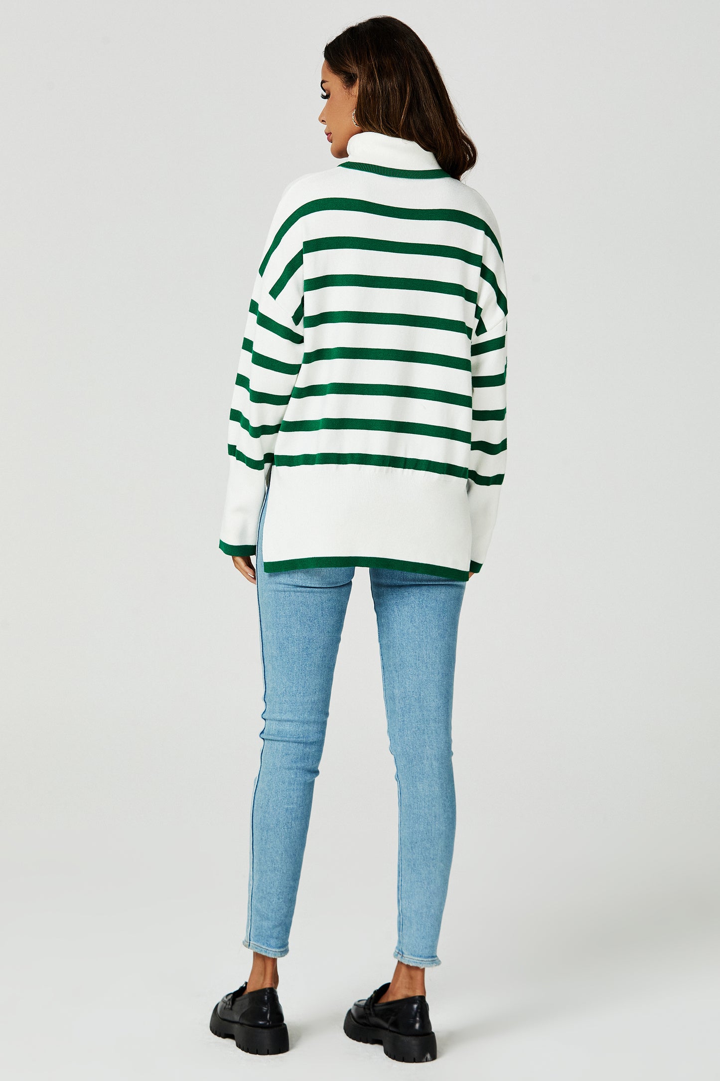 FS Collection Turtleneck Green Striped Jumper