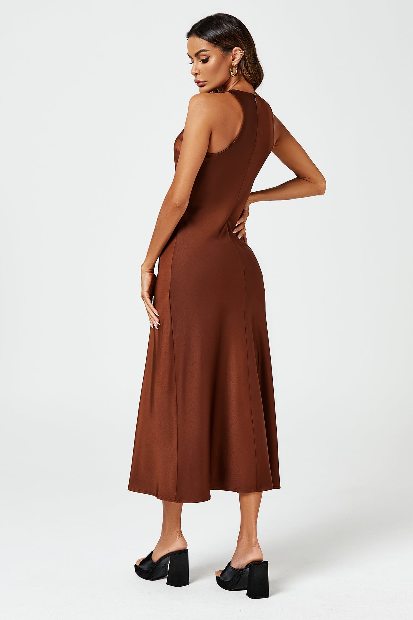 FS Collection Slim Fit Satin Midi Dress