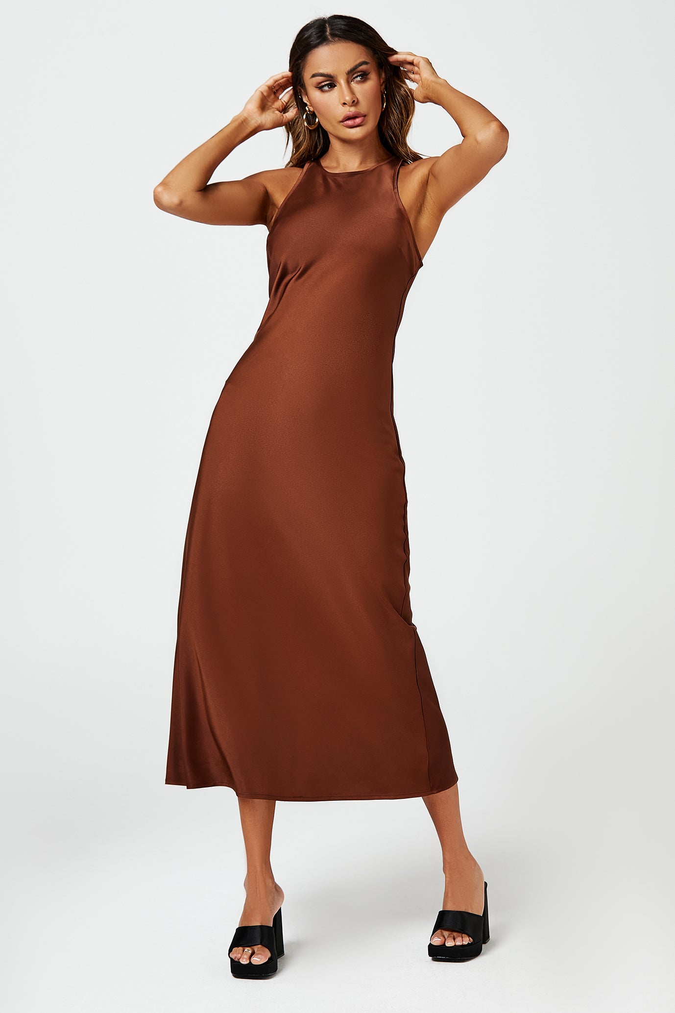 FS Collection Slim Fit Satin Midi Dress