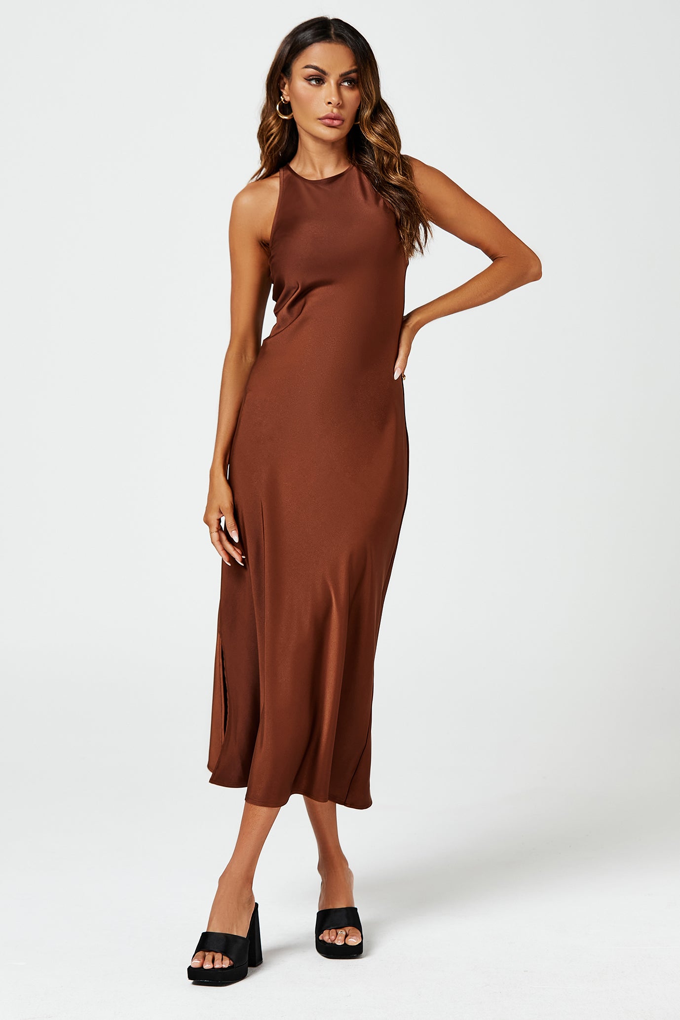 FS Collection Slim Fit Satin Midi Dress