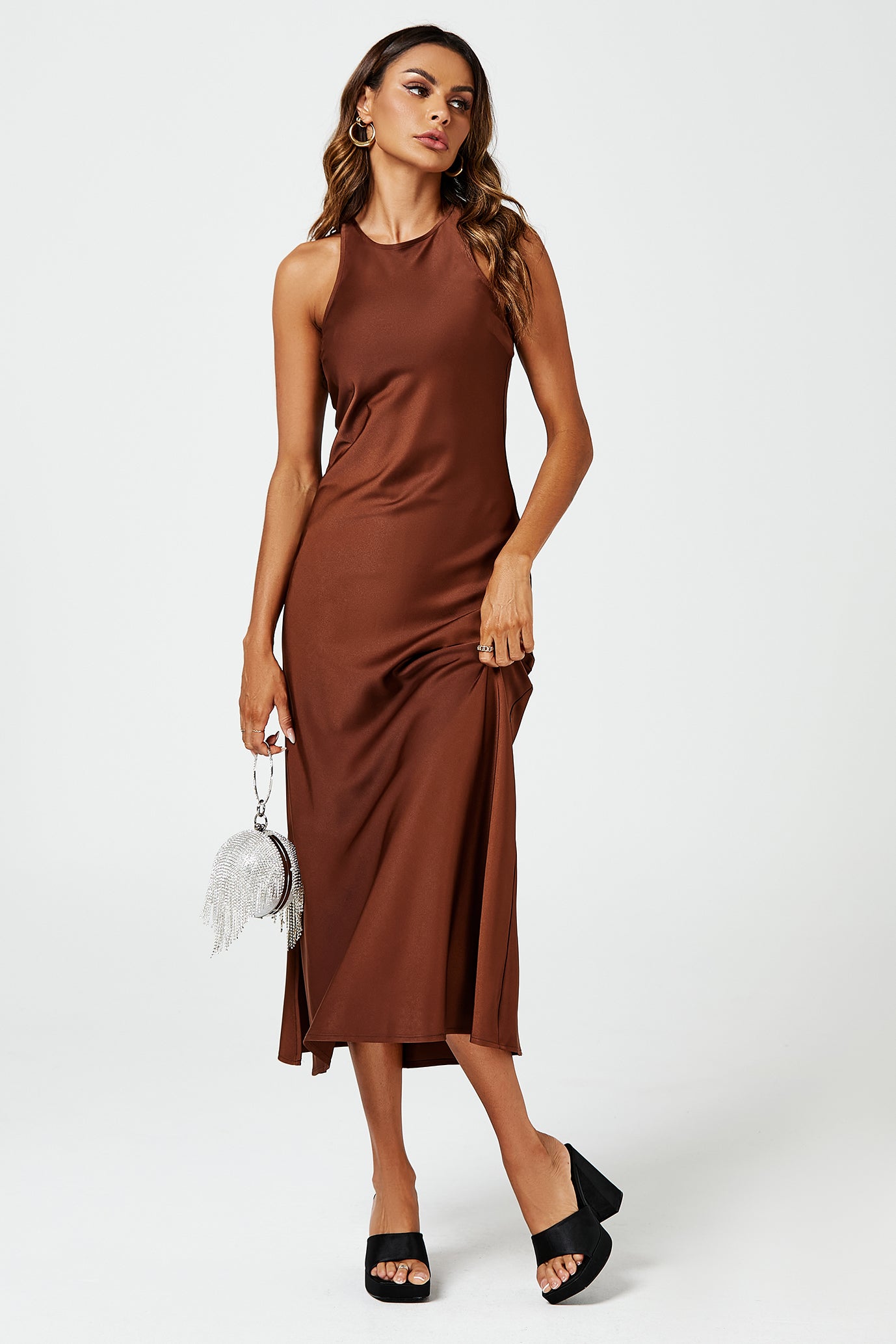 FS Collection Slim Fit Satin Midi Dress