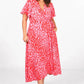 Sarta - Leopard and Star Print Short Sleeve Maxi Wrap Dress in Pink