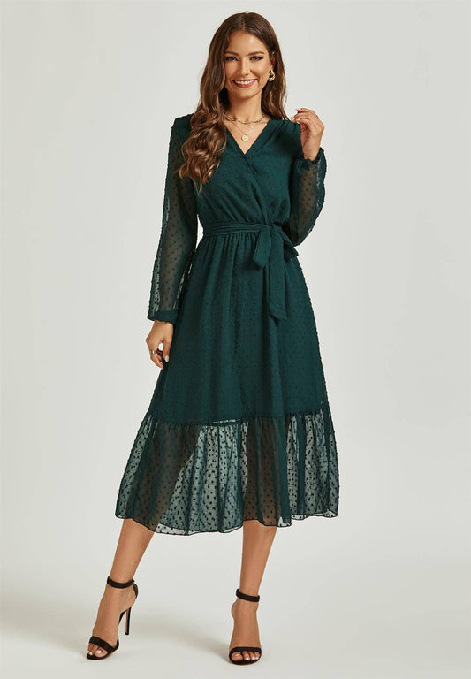 FS Collection Tulle Long Sleeve Midi Dress