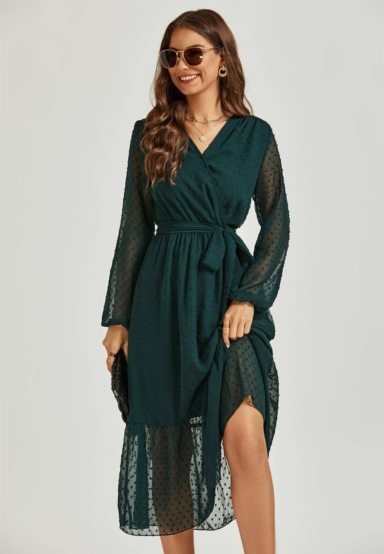 FS Collection Tulle Long Sleeve Midi Dress