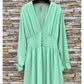 Elle Style Deep V Button Detail Teal Dress