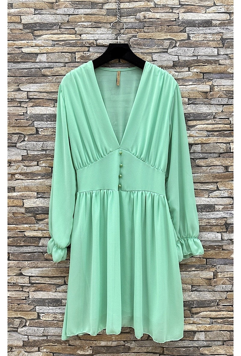 Elle Style Deep V Button Detail Teal Dress