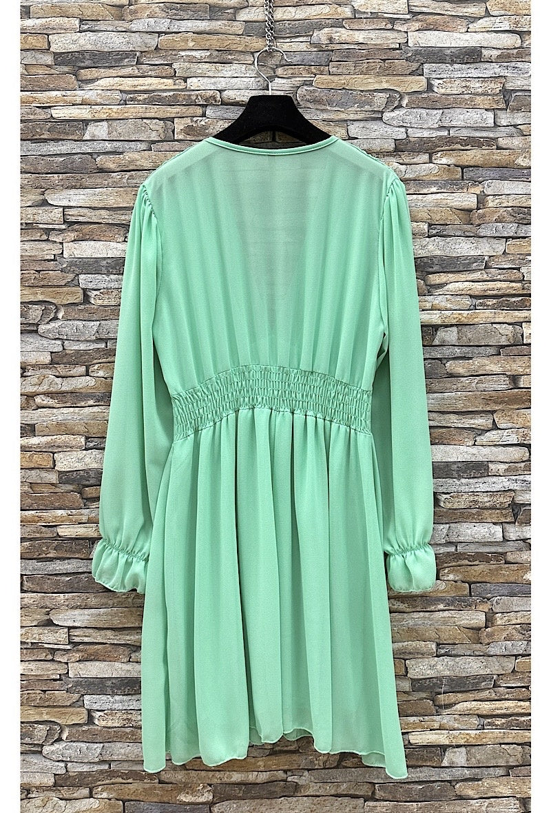 Elle Style Deep V Button Detail Teal Dress