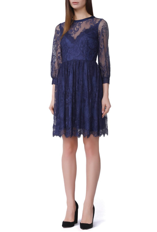 Smart and Joy Navy Blue Lace Skater Dress