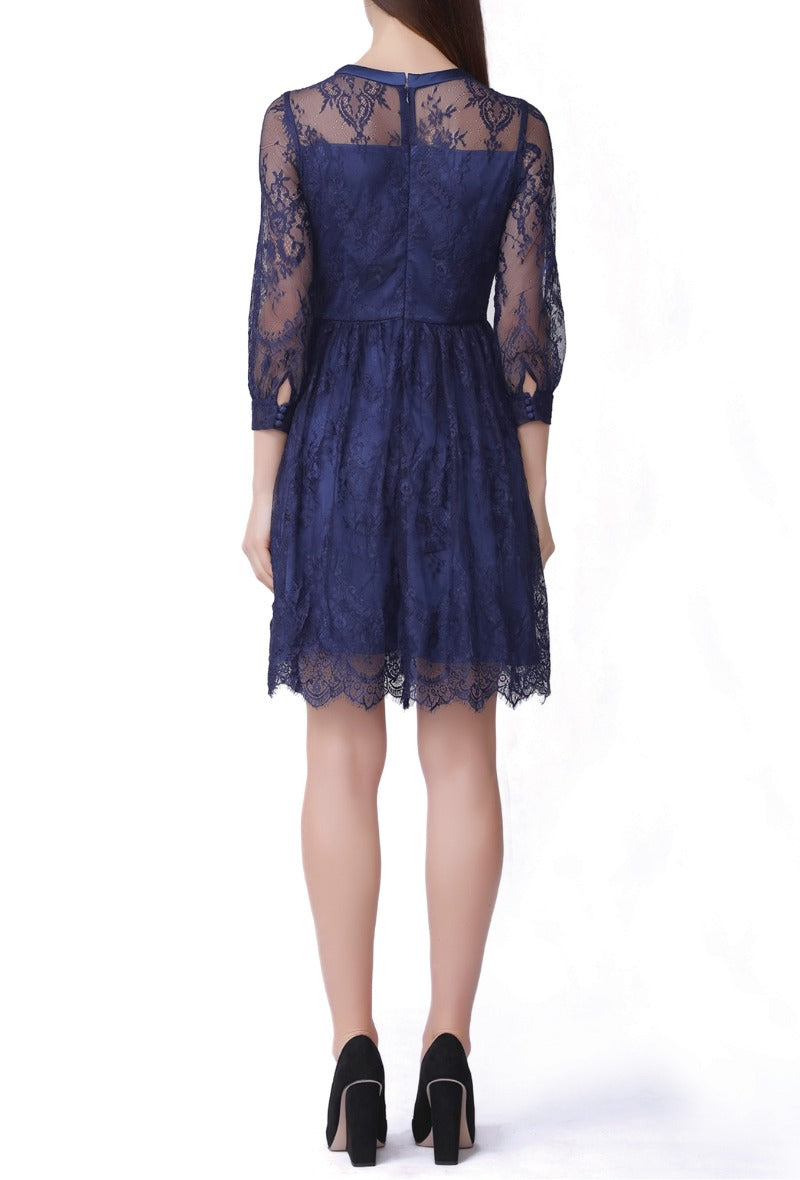 Smart and Joy Navy Blue Lace Skater Dress