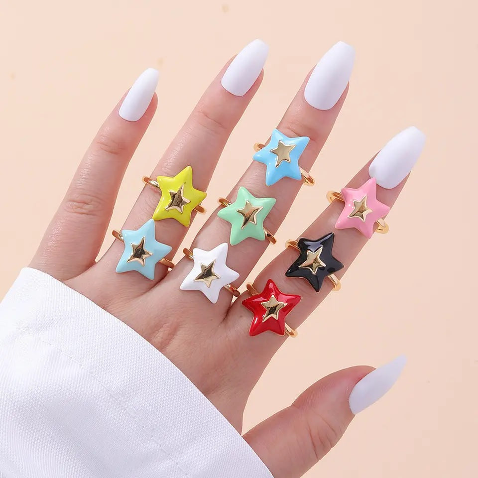 Bright Star 18k Gold Plated Colourful Enamel Ring