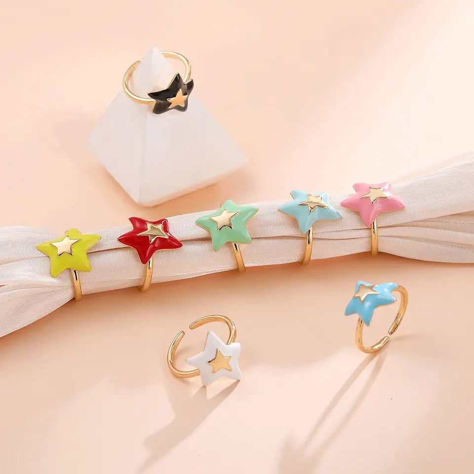 Bright Star 18k Gold Plated Colourful Enamel Ring