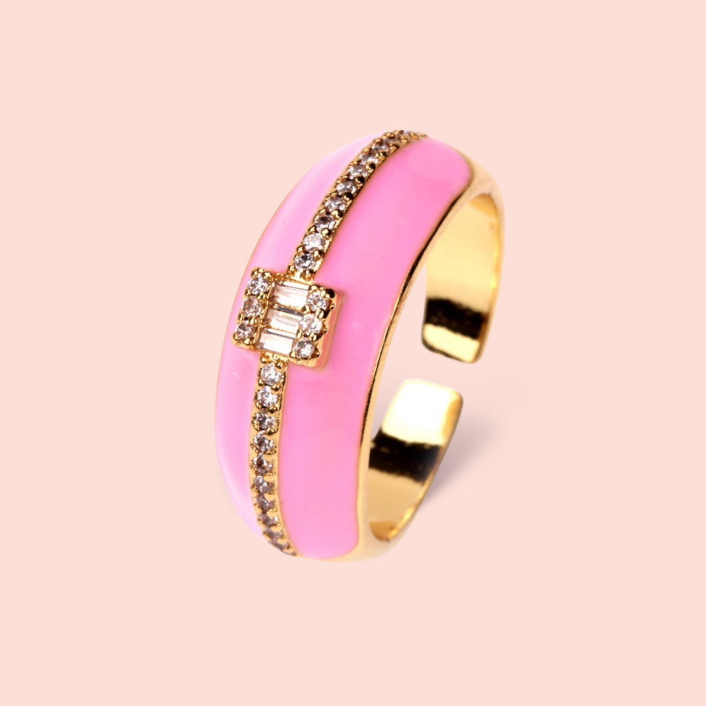 Dainty Cz 18k Plated Enamelled Adjustable Ring