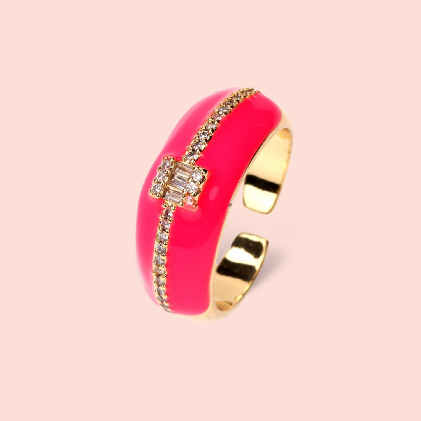 Dainty Cz 18k Plated Enamelled Adjustable Ring