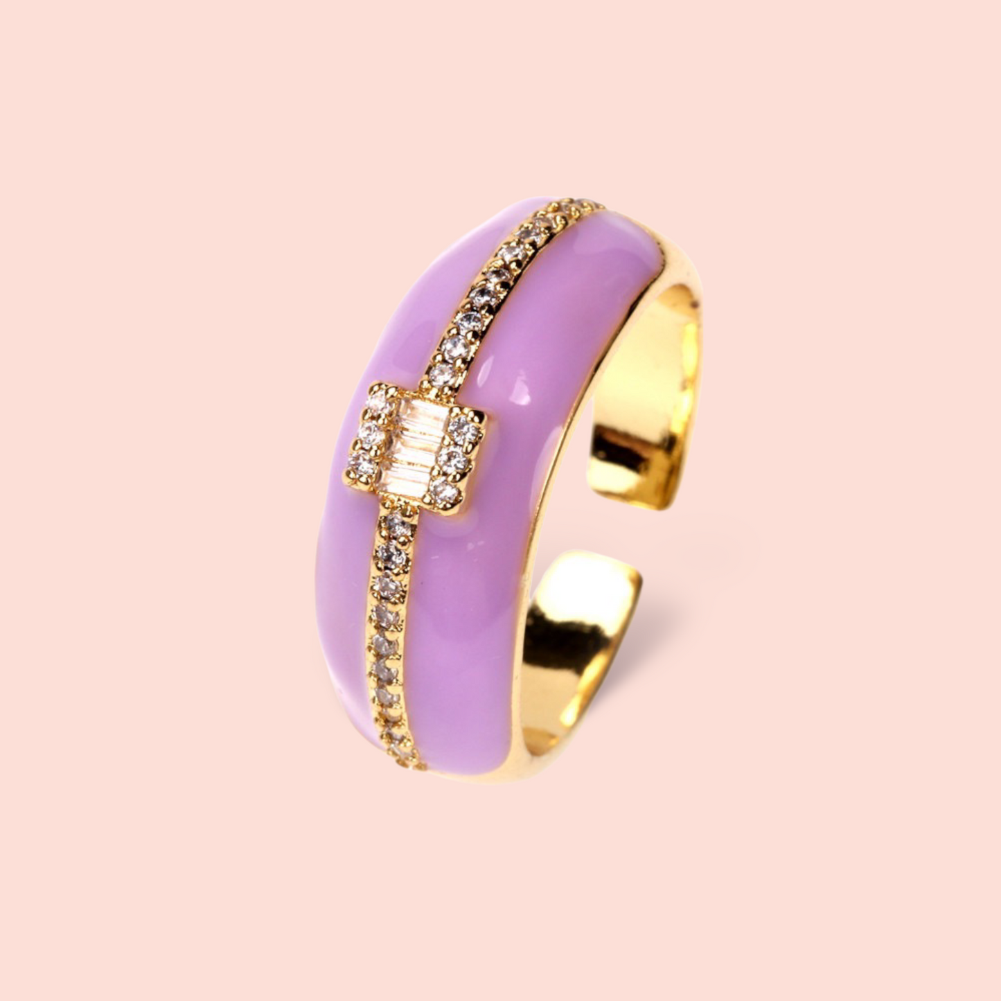 Dainty Cz 18k Plated Enamelled Adjustable Ring