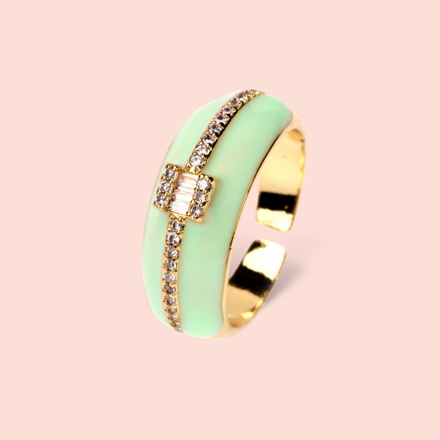 Dainty Cz 18k Plated Enamelled Adjustable Ring