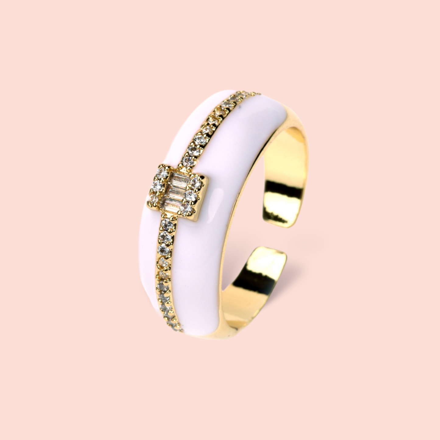 Dainty Cz 18k Plated Enamelled Adjustable Ring