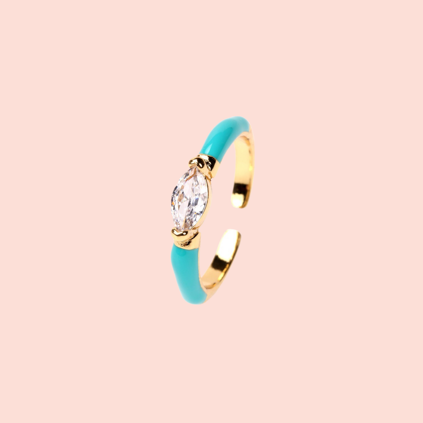 Gold Plated Marquise CZ Enamelled Resizeable Ring