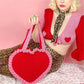 Pink and red crochet heart bag aesthetic 