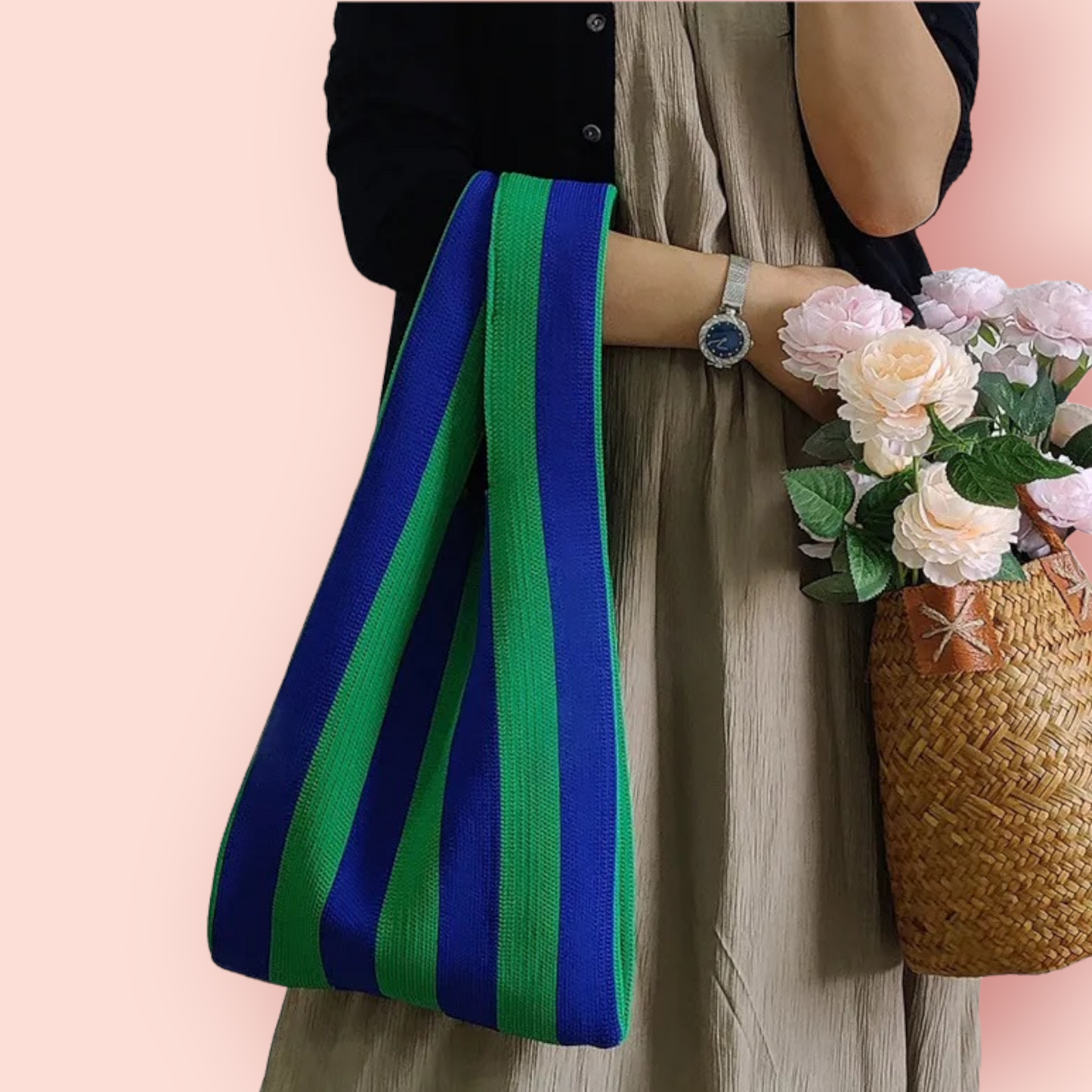 Striped Knitted Tote Bags