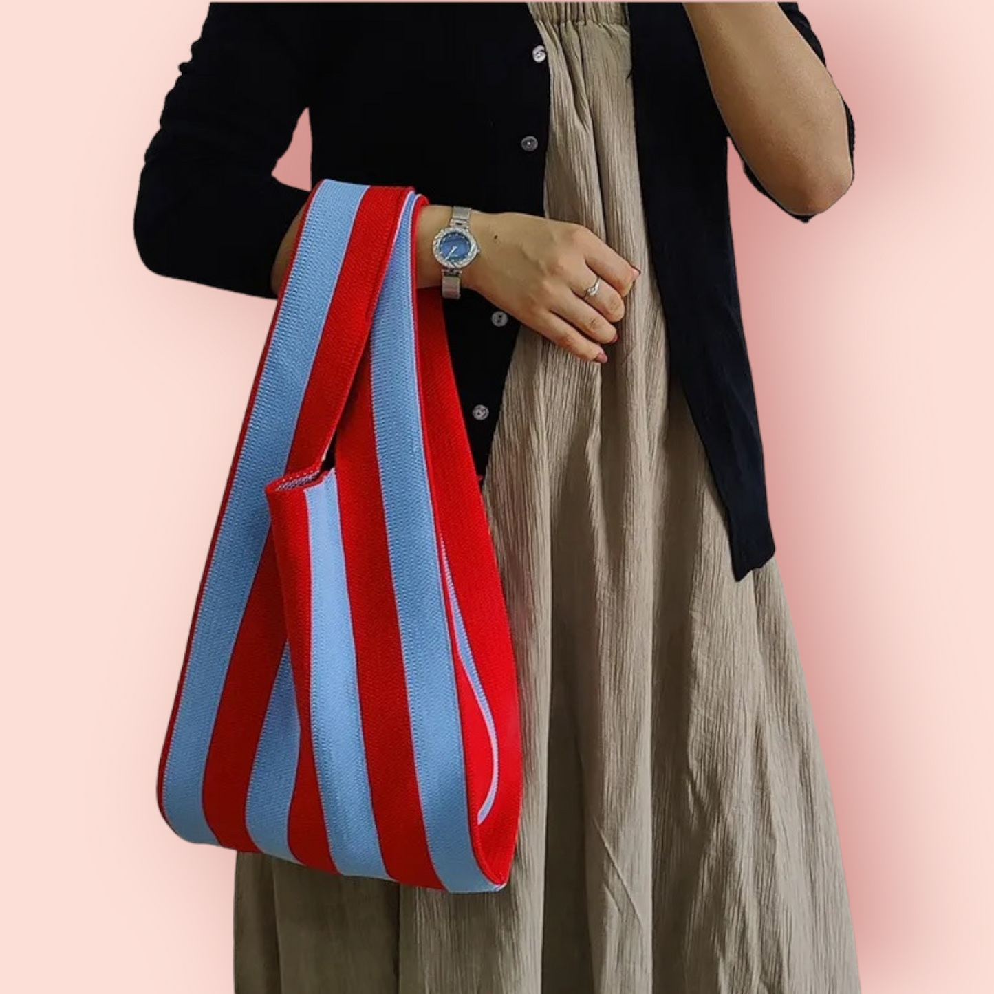 Striped Knitted Tote Bags