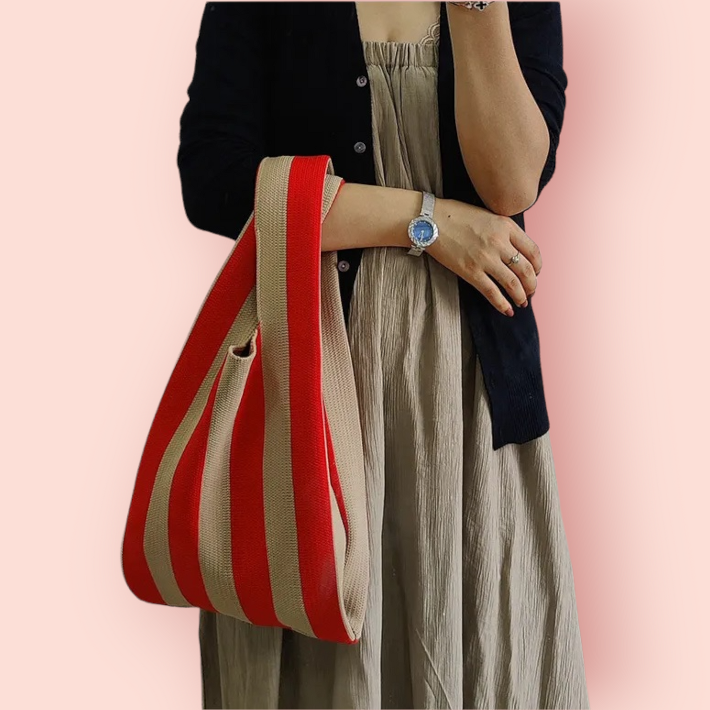 Striped Knitted Tote Bags